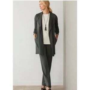 J.Jill Cardigan‎ Women Small Petite Olive Green Open Front Longline Tencel Blend
